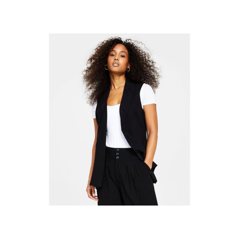 Bar III Petite Notch Lapel Sleeveless Open Front Vest